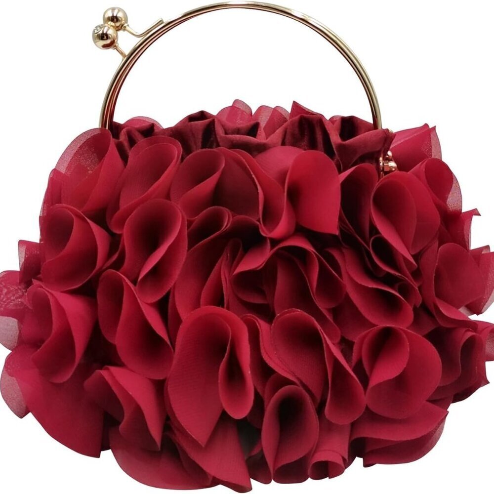 Women Evening Clutch Bag Satin Floral Chain Prom Wedding Party Purse - Picture 1 of 7